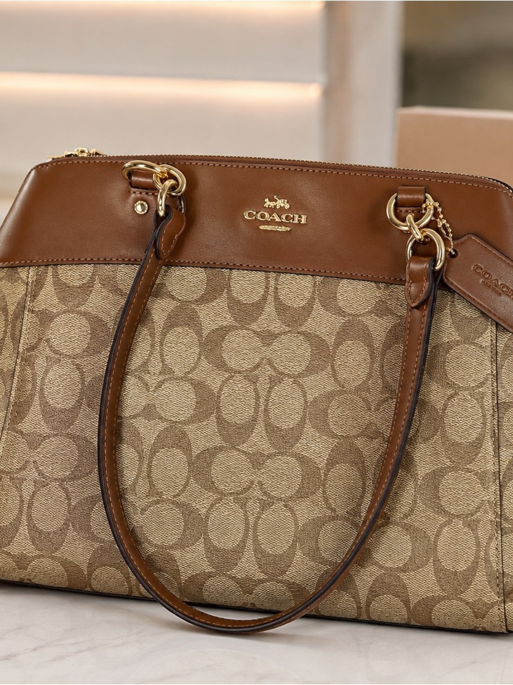 Coach Signature Canvas Satchel in Tan/Brown- Like New - Picture 2 of 9